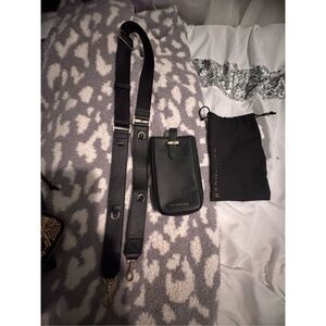 Bandolier vintage xl tall  black gold leather holster crossbody phone strap